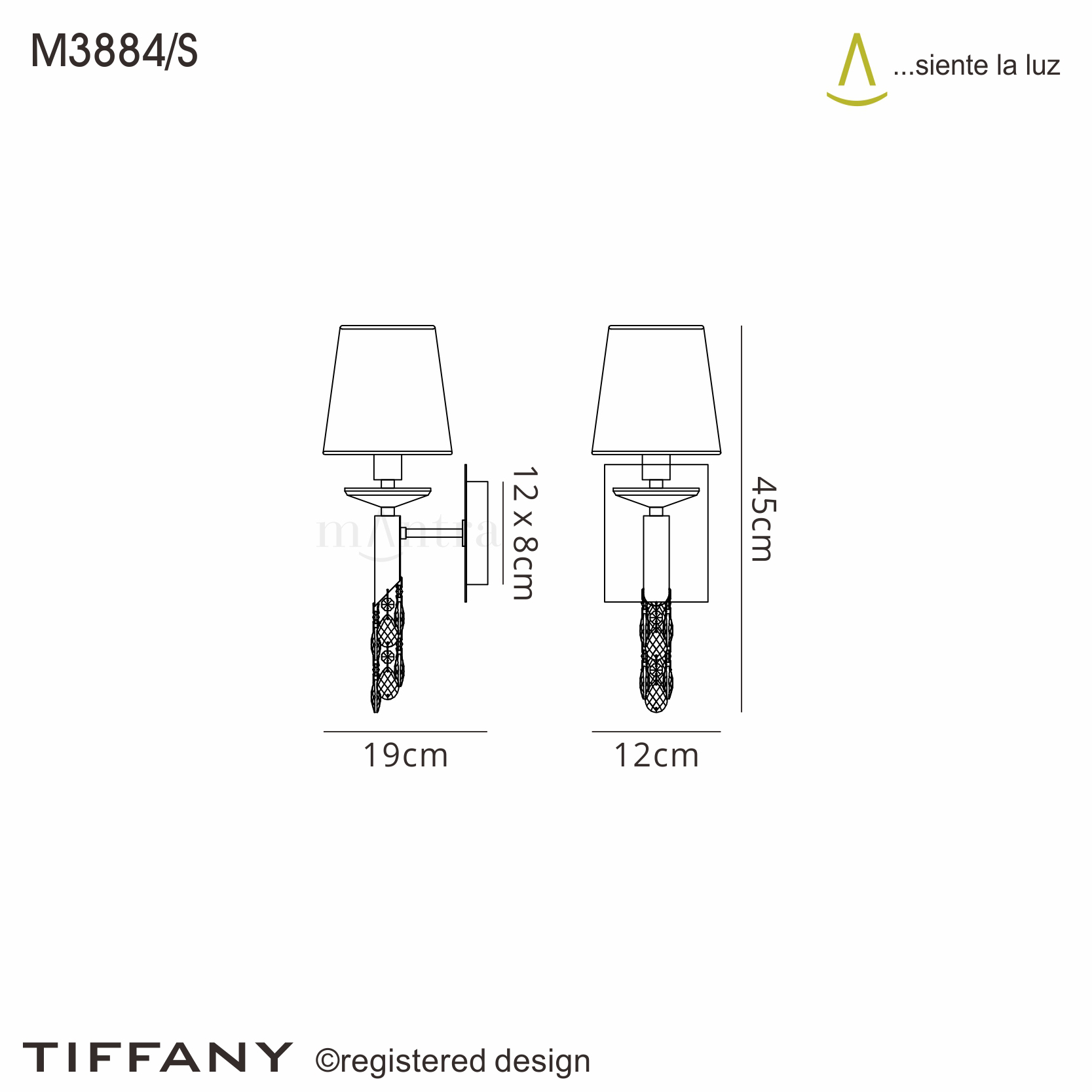 M3884/S/WS  Tiffany AB Crystal Switched Wall Lamp 1+1 Light